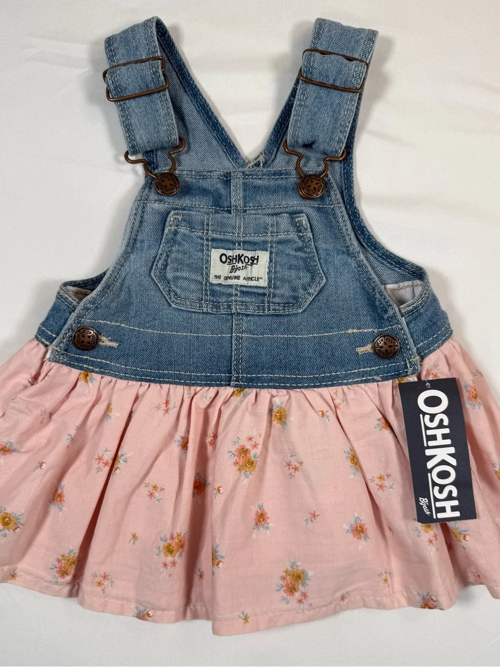 NWT OSHKOSH Girl Denim Floral Overall Jumper Dress 3M Cottagecore‎ Farmhouse NEW